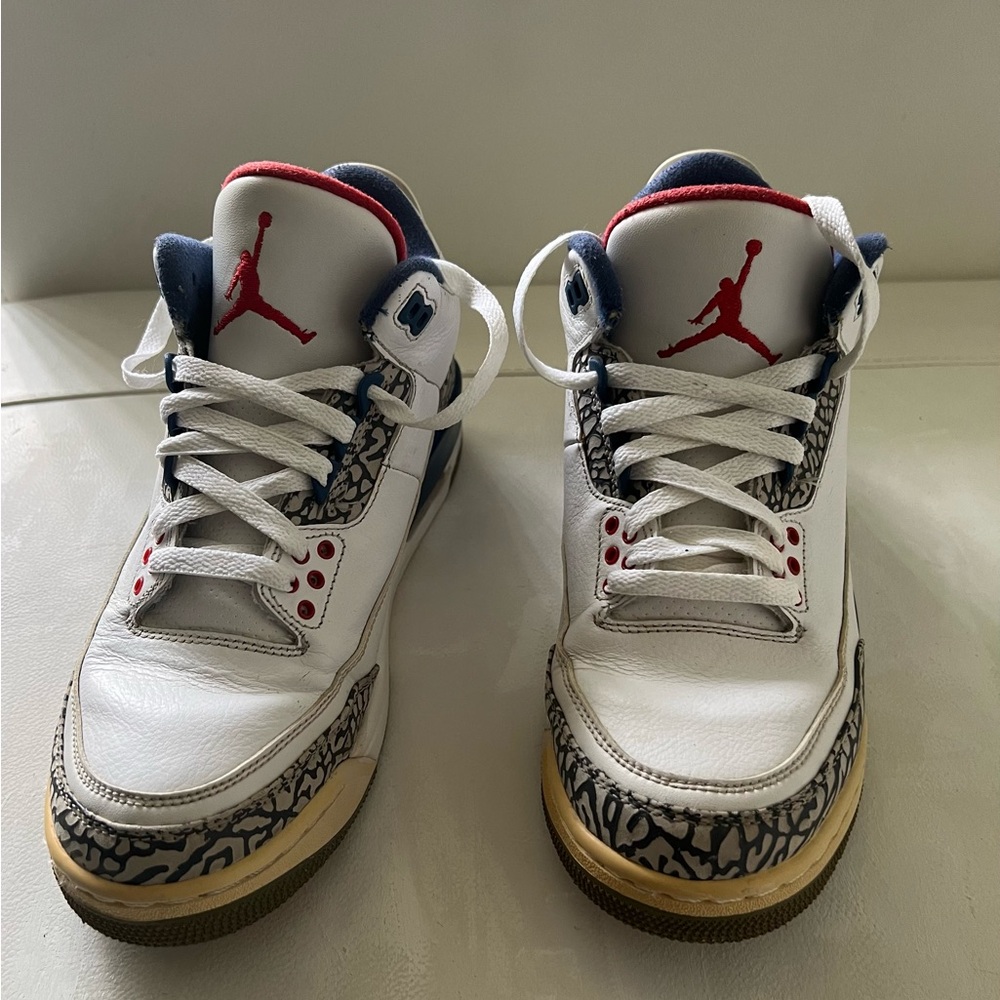 Nike Air Jordan 3 Retro GS White True Blue-Varsity Fire Red 854261-106 Size 8Y